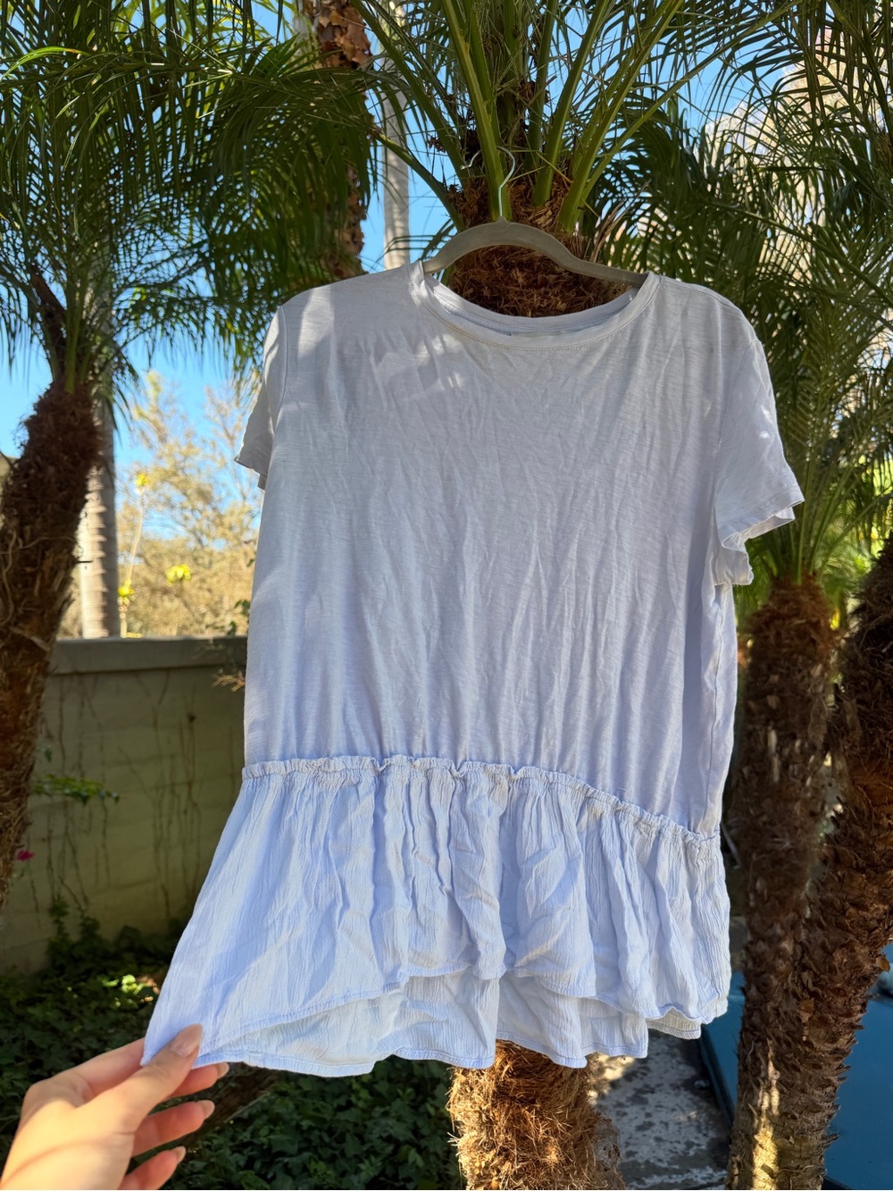 LOFT White Ruffle-Hem Short Sleeve Peplum Tee